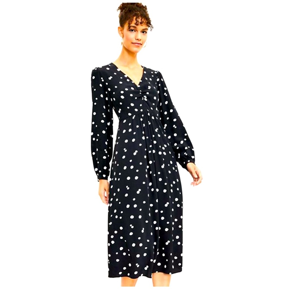 LOFT midi polka dot ruched dress 8